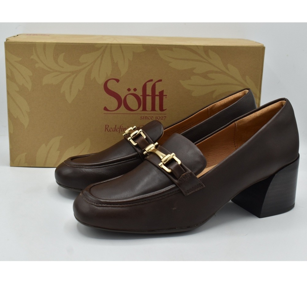 Sofft Casandra Heeled Loafers Womens 8.5 Espresso Brown Leather Horsebit Pumps